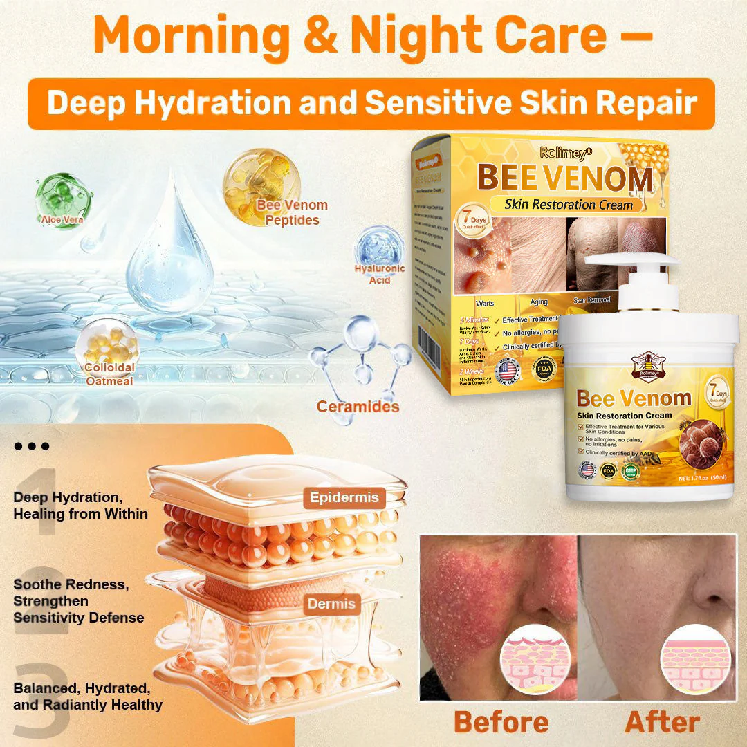 FDA Approved|Rolimey® Bee Venom Skin Restoration Cream (Anti-aging, Hydrating, Skin Repair, Even Tone, Acne and Dark Spot Treatment, Wart and Mole Removal, Psoriasis Relief) - Image 14